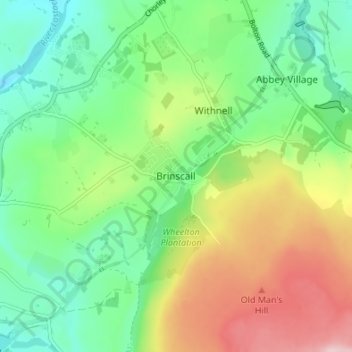Brinscall topographic map, elevation, terrain