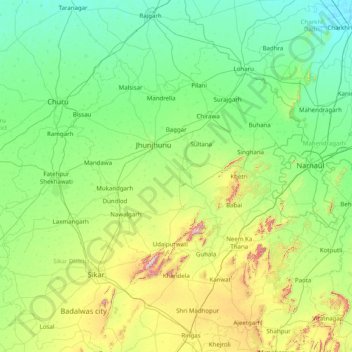 Jhunjhunūn topographic map, elevation, terrain