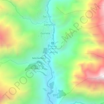 Phakding topographic map, elevation, terrain