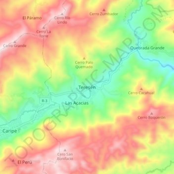 Teresén topographic map, elevation, terrain