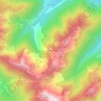 Belle Plagne topographic map, elevation, terrain