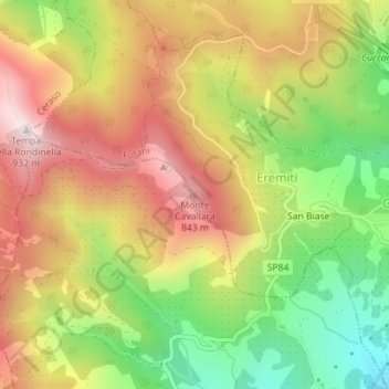 Monte Cavallara topographic map, elevation, terrain
