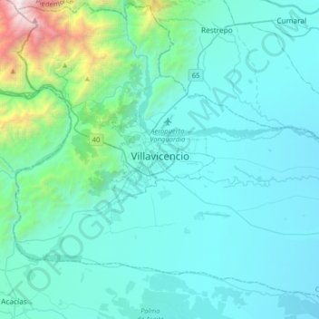 Villavicencio topographic map, elevation, terrain