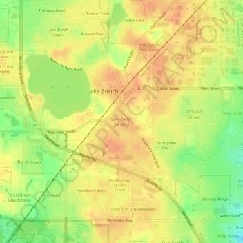 Lake Zurich Highlands topographic map, elevation, terrain