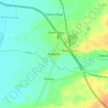 Rzeczna topographic map, elevation, terrain