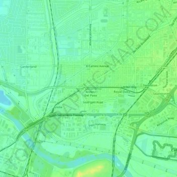 North Sacramento topographic map, elevation, terrain
