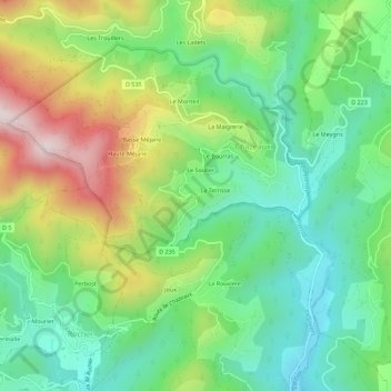 Le Blaze topographic map, elevation, terrain