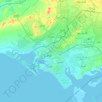 Karachi topographic map, elevation, terrain