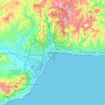 Malaga topographic map, elevation, terrain