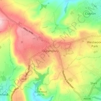 Queensbury topographic map, elevation, terrain