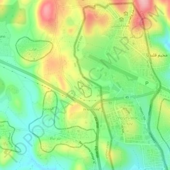 Kalandia topographic map, elevation, terrain
