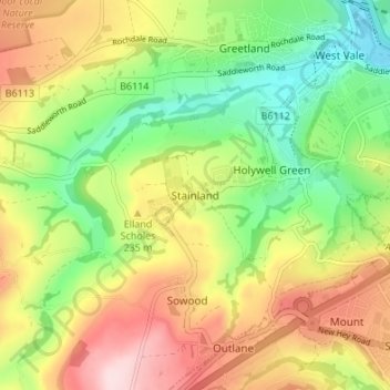 Stainland topographic map, elevation, terrain