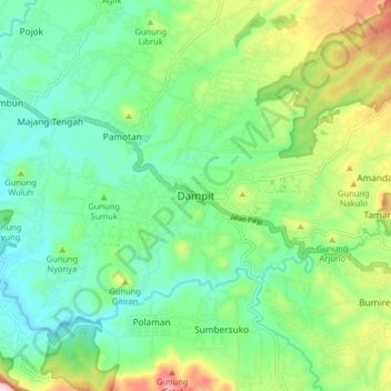 Dampit topographic map, elevation, terrain