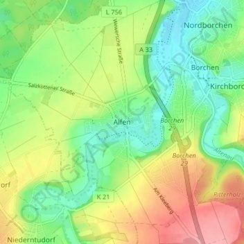 Alfen topographic map, elevation, terrain