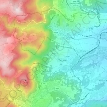 Crouzol topographic map, elevation, terrain