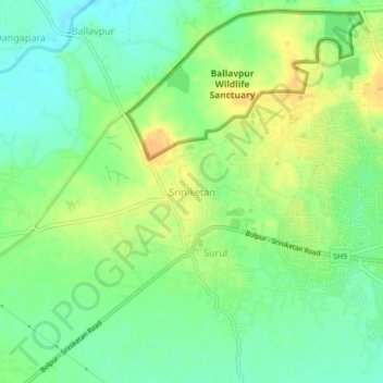 Sriniketan topographic map, elevation, terrain