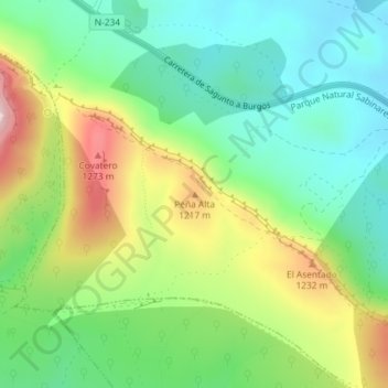 Peña Alta topographic map, elevation, terrain