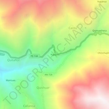 Yupash topographic map, elevation, terrain