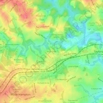 Seven Oaks topographic map, elevation, terrain