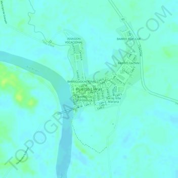 Puerto Lleras topographic map, elevation, terrain