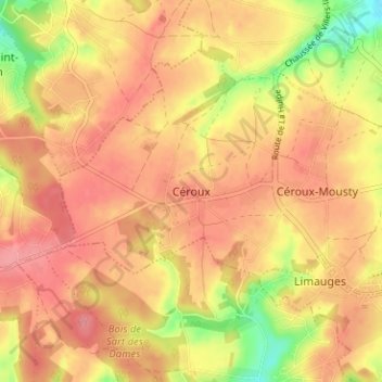 Céroux topographic map, elevation, terrain