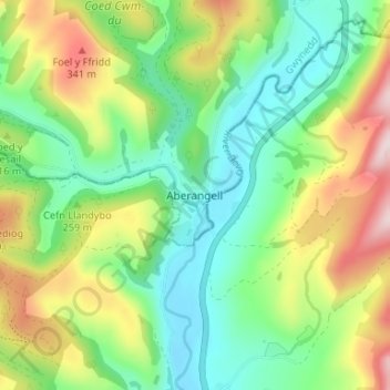 Aberangell topographic map, elevation, terrain