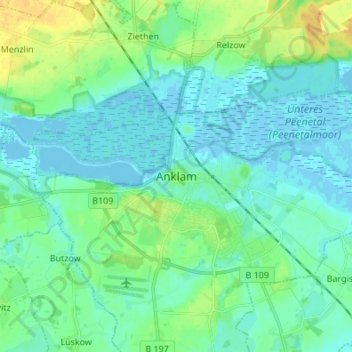 Anklam topographic map, elevation, terrain