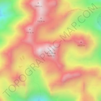 Cecil Peak topographic map, elevation, terrain