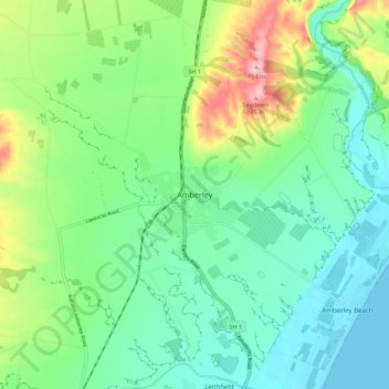 Amberley topographic map, elevation, terrain