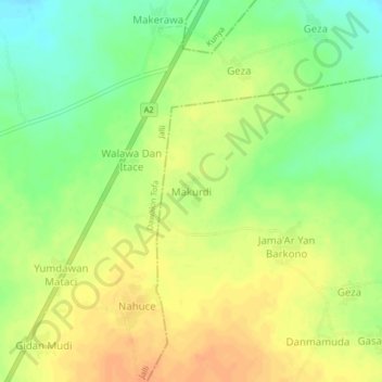 Makurdi topographic map, elevation, terrain