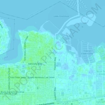 Moba topographic map, elevation, terrain