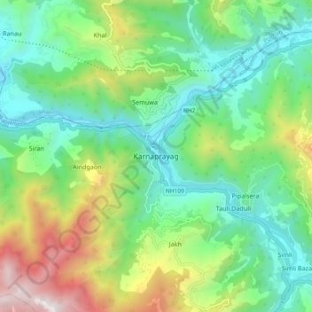 Karnaprayag topographic map, elevation, terrain