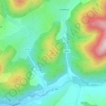Zlieň topographic map, elevation, terrain