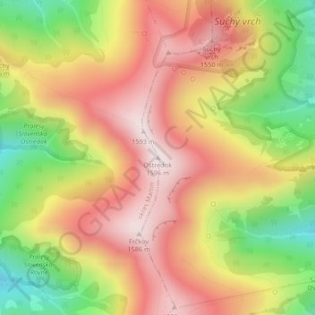 Ostredok topographic map, elevation, terrain