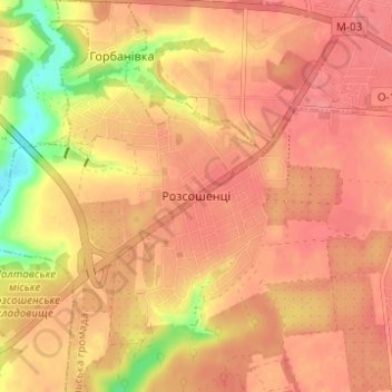 Rozsoshentsi topographic map, elevation, terrain