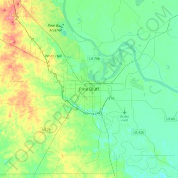 Pine Bluff topographic map, elevation, terrain