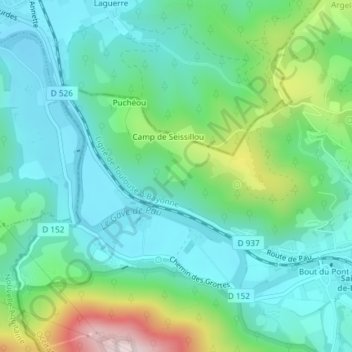 Carté topographic map, elevation, terrain