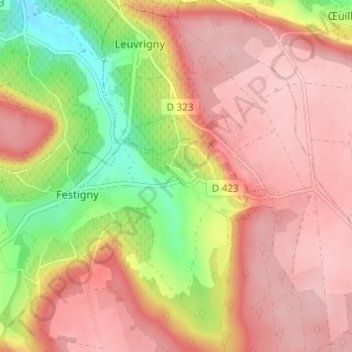 Le Mesnil le Huttier topographic map, elevation, terrain