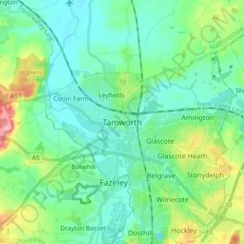 Tamworth topographic map, elevation, terrain