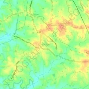 Koduvayur topographic map, elevation, terrain