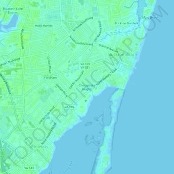 Chesapeake Heights topographic map, elevation, terrain