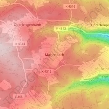 Maisenbach topographic map, elevation, terrain