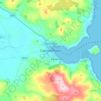 Campbeltown topographic map, elevation, terrain