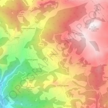Brugneto topographic map, elevation, terrain