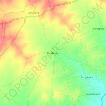 Mudalagi topographic map, elevation, terrain
