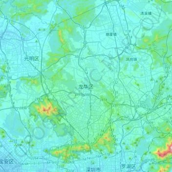 Longhua District topographic map, elevation, terrain