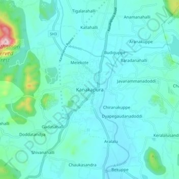 Kanakapura topographic map, elevation, terrain
