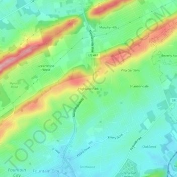 Highland Park topographic map, elevation, terrain