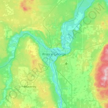 Prince George topographic map, elevation, terrain