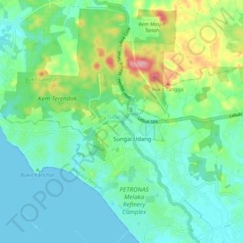 Sungai Udang topographic map, elevation, terrain